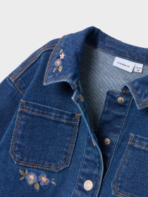 NAME IT Denim Jakke Kara Dark Blue Denim Flower Emb